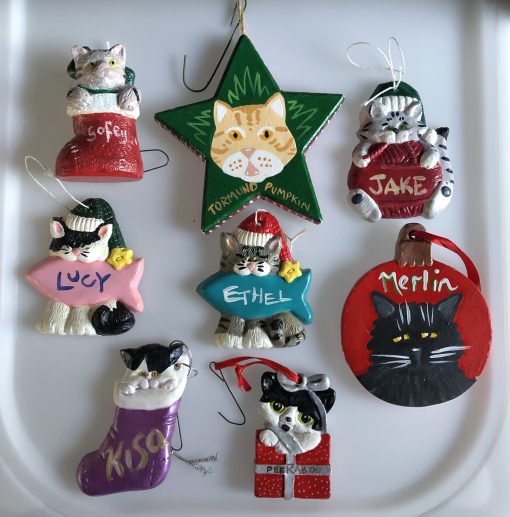 painted cat Christmas tree ornaments 