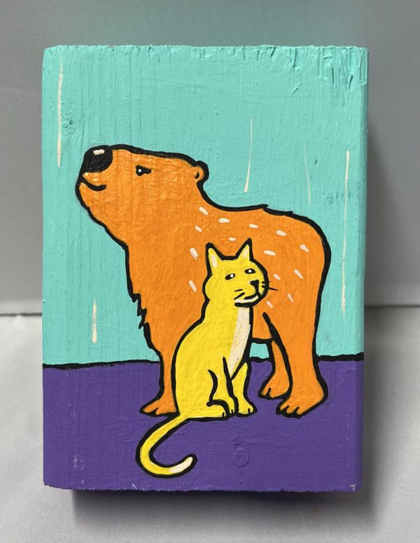 painting of a capybara and a cat