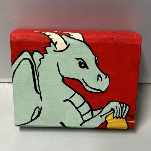 painting of a dragon knitting