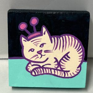 painting of a cat in bug headband