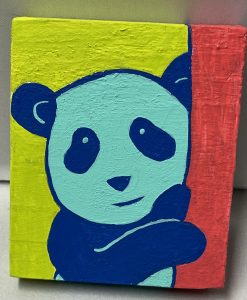 a painting of a panda by a tree