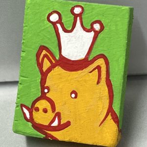 tiny painting of a crowned pig