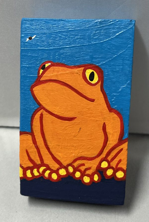 a painting of a frog and fly