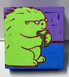 painting of a porcupine reading