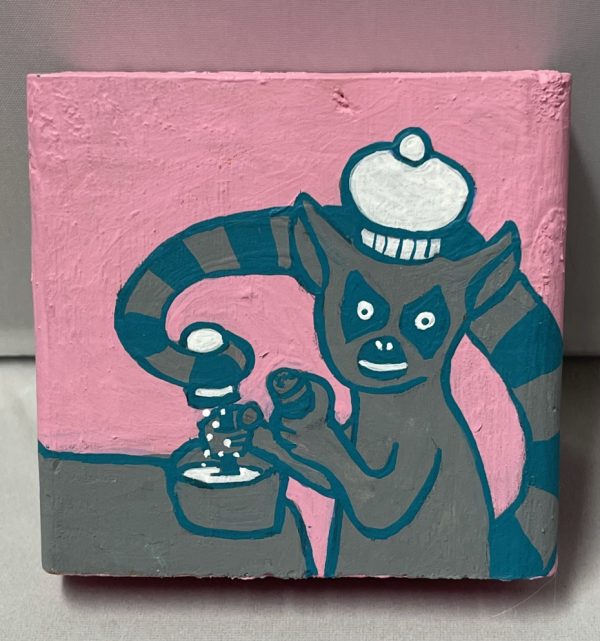 painting of a lemur cooking