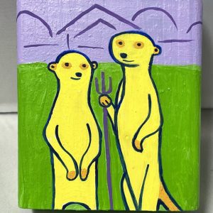 a painting of prairie dogs as american gothic