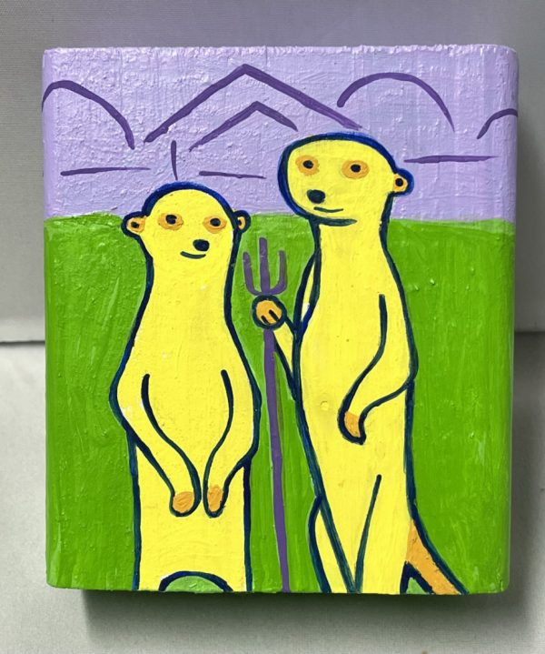 a painting of prairie dogs as american gothic