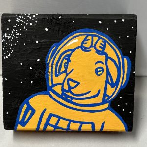 a painting of a goat astronaut