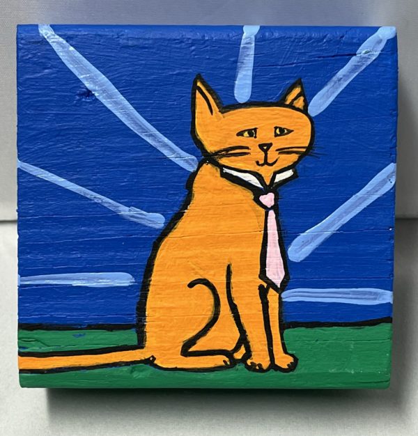 painting of a cat in a tie