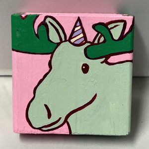 painting of a moose with a hat