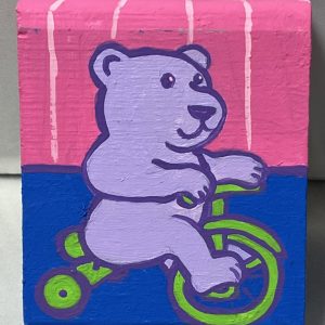 painting of a bear on a tricycle