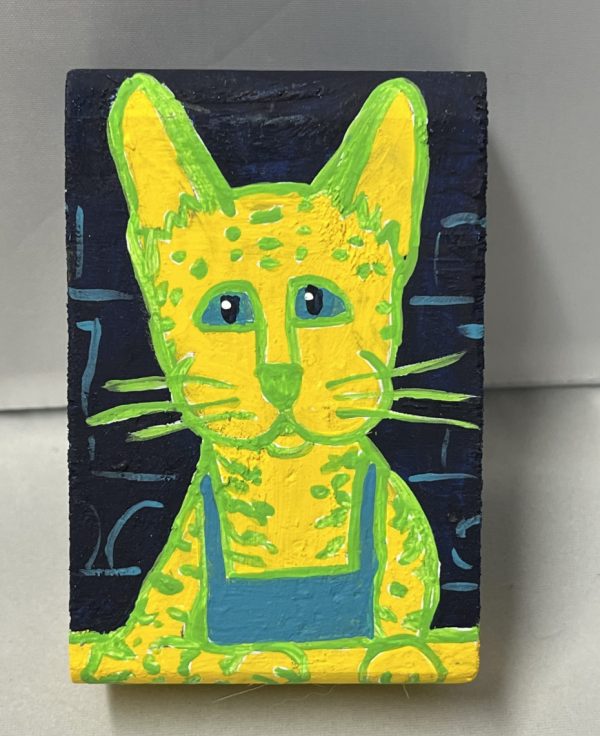 painting of a serval in an apron