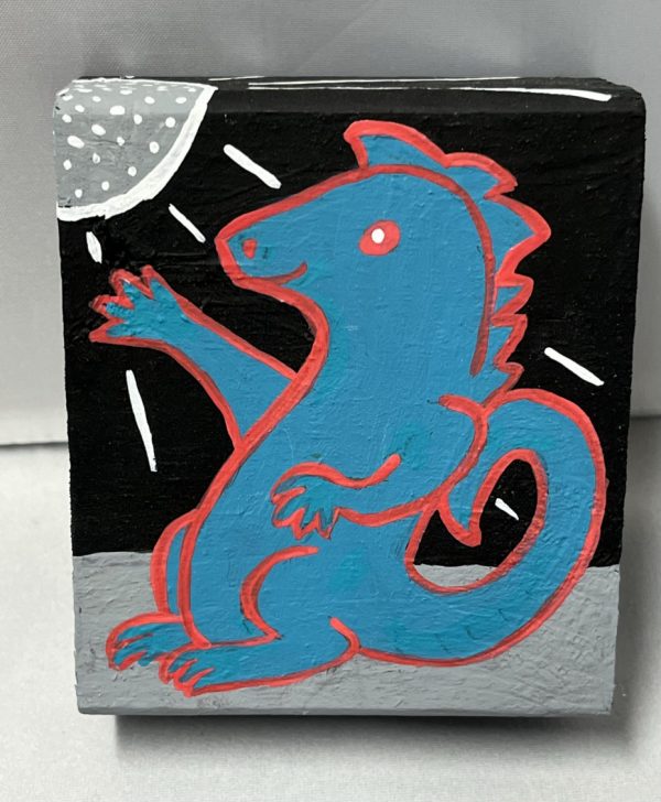 a painting of a lizard disco dancing