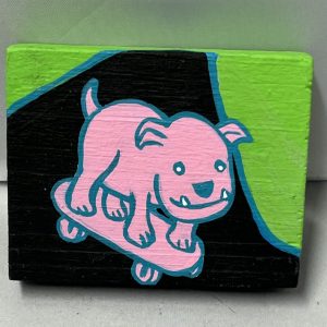 painting of a skateboarding dog